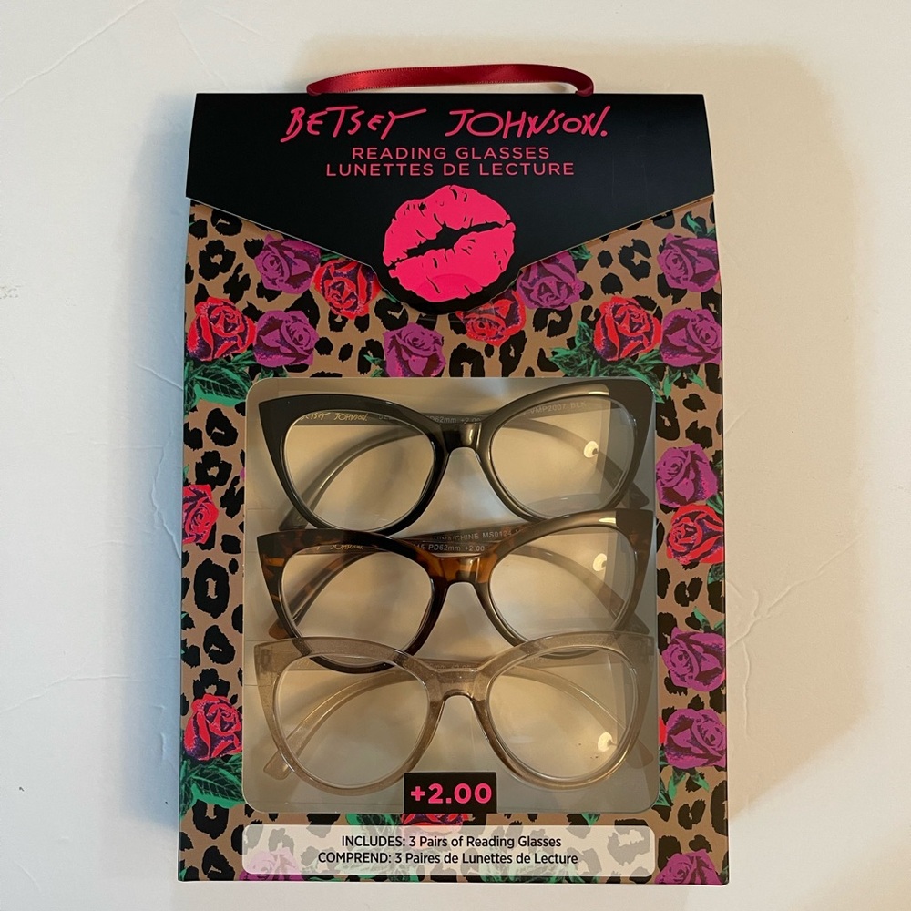 Betsey Johnson Designer 3 Pairs Of Fashion Reading Glasses +2.00 New